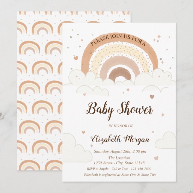 Watercolor Rainbow Clouds Hearts Baby Shower  Invitation (Front/Back)