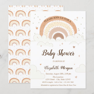 Watercolor Rainbow Clouds Hearts Baby Shower  Invitation