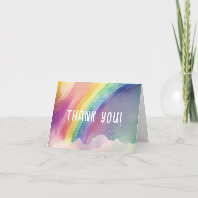 Watercolor Rainbow Clouds Thank You Card (Front)