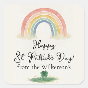 Watercolor Rainbow & Clover St. Patrick's Day  Square Sticker