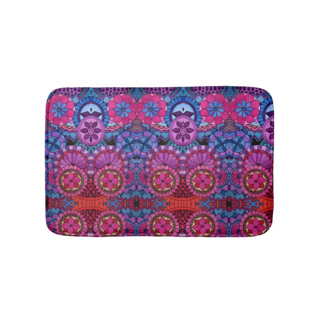 Watercolor Rainbow Colors Mandala Bath Mat (Front)