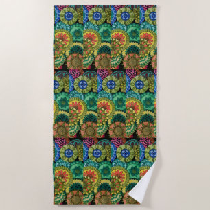 Watercolor Rainbow Colors Mandala Beach Towel