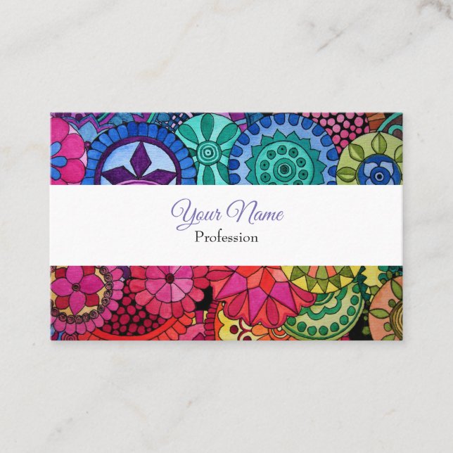 Watercolor Rainbow Colors Mandala Business Card (Front)
