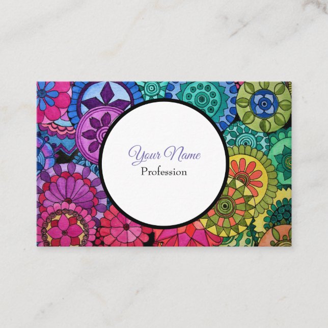 Watercolor Rainbow Colors Mandala Business Card (Front)