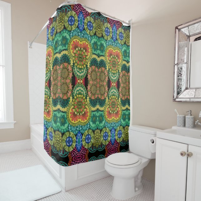 Watercolor Rainbow Colors Mandala Shower Curtain (In Situ)