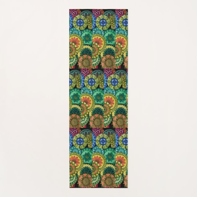 Watercolor Rainbow Colors Mandala Yoga Mat (Front)