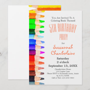 Watercolor Rainbow Coloured Pencils Kids Party Invitation