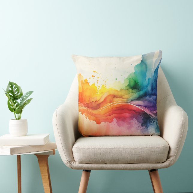 Watercolor Rainbow Coloured Throw Pillow (Chair)