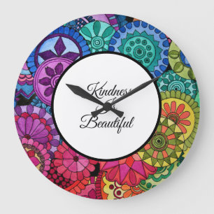 Watercolor Rainbow Colours Mandala Large Clock