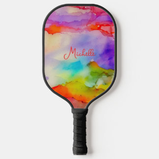 Watercolor Rainbow Colours Personalised Art Pickleball Paddle