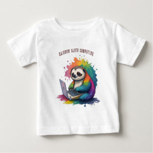 Watercolor Rainbow Cute Sloth Computing Baby T-Shirt
