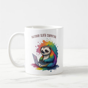 Watercolor Rainbow Cute Sloth Computing Coffee Mug