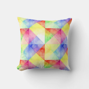 Watercolor Rainbow Diamond Quilt Pattern Cushion