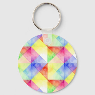 Watercolor Rainbow Diamond Quilt Pattern Key Ring