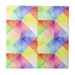 Watercolor Rainbow Diamond Quilt Pattern Tile