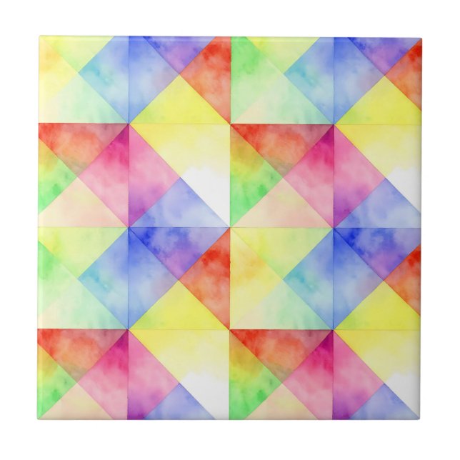 Watercolor Rainbow Diamond Quilt Pattern Tile (Front)
