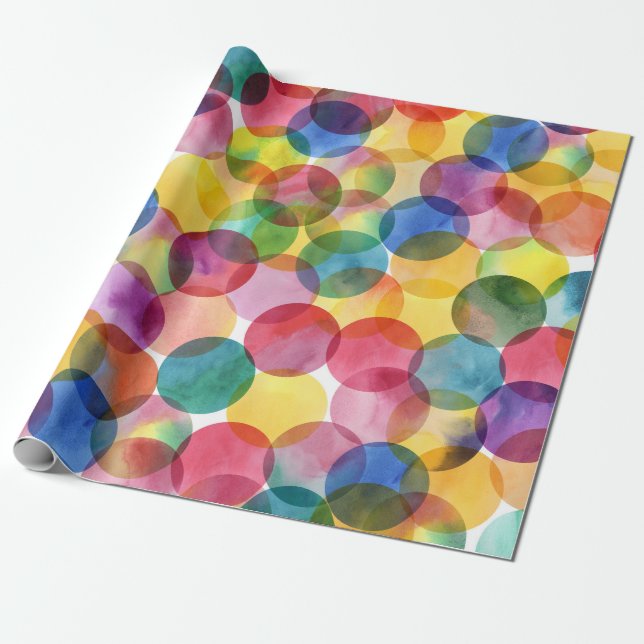 Watercolor Rainbow Dot Wrapping Paper Roll (Unrolled)