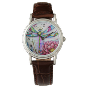 Watercolor Rainbow Dragonfly, Personalise Watch