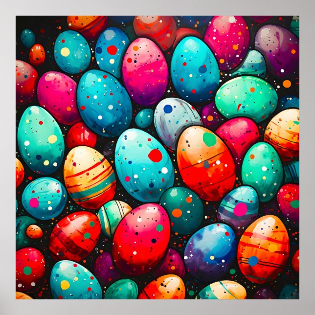 Watercolor Rainbow Easter Eggs Poster (Front)
