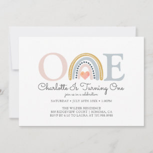 Watercolor Rainbow First Birthday Invitation