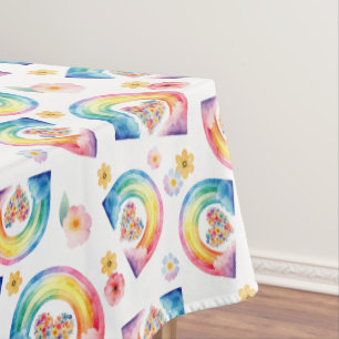 Watercolor Rainbow Floral Pattern Tablecloth