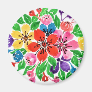 Watercolor Rainbow Flowers Magnet