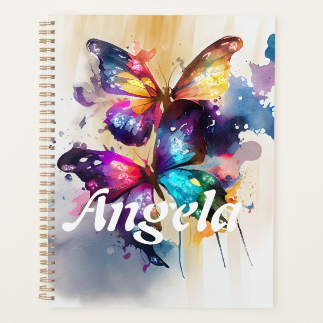 Watercolor Rainbow Fluttering Butterflies Planner (Front)