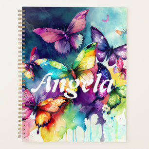 Watercolor Rainbow Fluttering Butterflies Planner