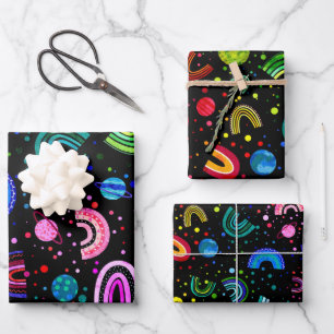 Watercolor Rainbow Galaxy Birthday Colourful Girls Wrapping Paper Sheet
