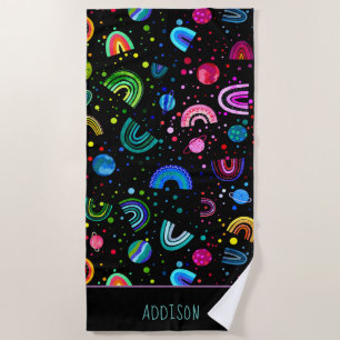 Watercolor Rainbow Galaxy Personalised Girls Beach Towel