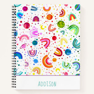Watercolor Rainbow Galaxy Personalised Girls Notebook