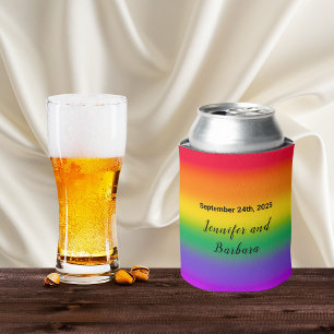 Watercolor Rainbow Gay Pride Wedding Can Cooler