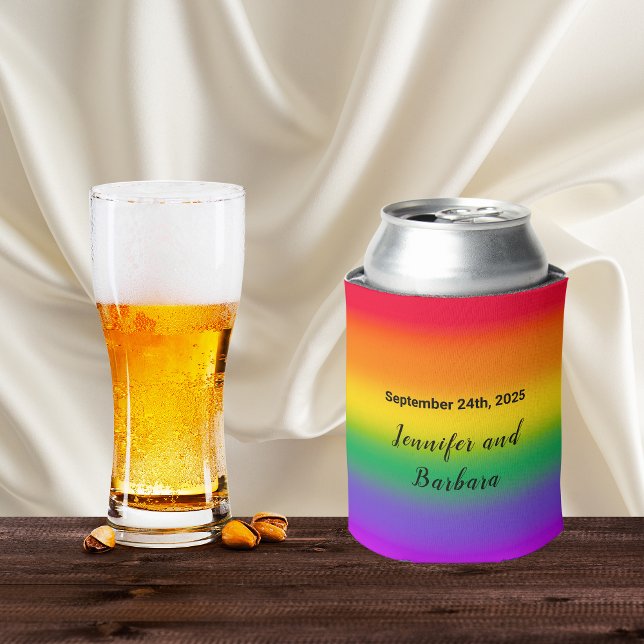 Watercolor Rainbow Gay Pride Wedding Can Cooler (Creator Uploaded)