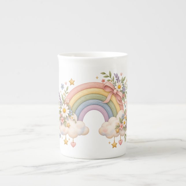Watercolor Rainbow Gift – Charming Cloud Bone China Mug (Front)