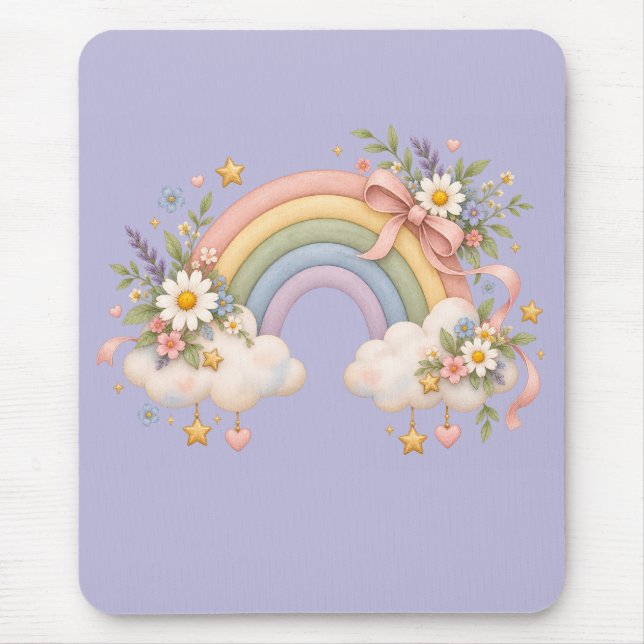 Watercolor Rainbow Gift – Charming Cloud Mouse Mat (Front)