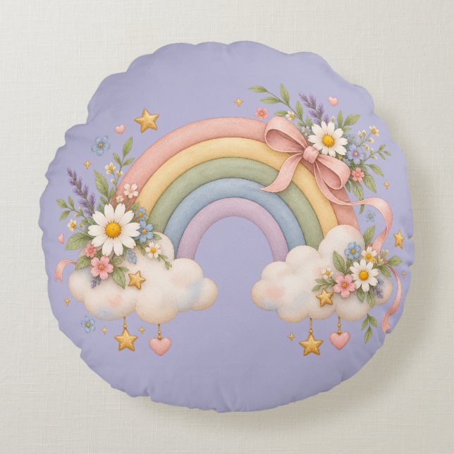 Watercolor Rainbow Gift – Charming Cloud Round Cushion (Front)