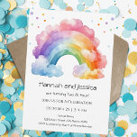 Watercolor Rainbow Girls Double Birthday Invitation<br><div class="desc">Cute whimsical Rainbow watercolor artwork.  Children's colourful birthday theme. Easy to personalise. Also available as a digital download!</div>