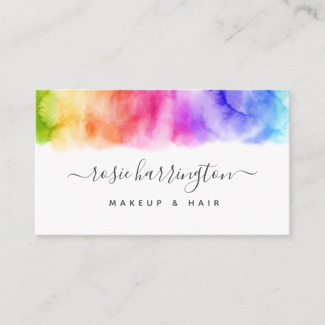 Watercolor Rainbow Girly Business Card (Front)