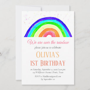 Watercolor Rainbow Girly First Birthday Birthday Invitation