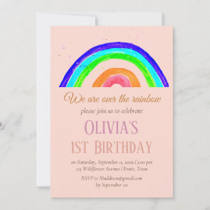 Watercolor Rainbow Girly First Birthday Birthday Invitation