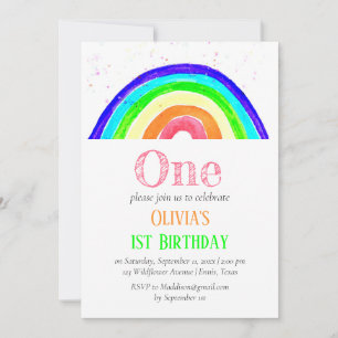 Watercolor Rainbow Girly First Birthday Birthday Invitation