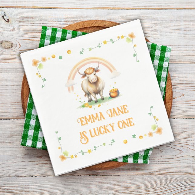 Watercolor Rainbow Gold St Patricks Day Lucky One Napkin (Watercolor Rainbow Gold Patrick's Day Lucky One Napkins)