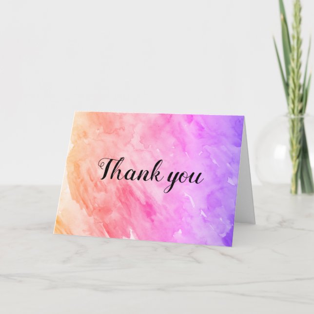 Watercolor Rainbow Gradient Painting Thank You Card (Front)