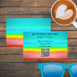 Watercolor Rainbow Gradient with QR Code  Business Card
