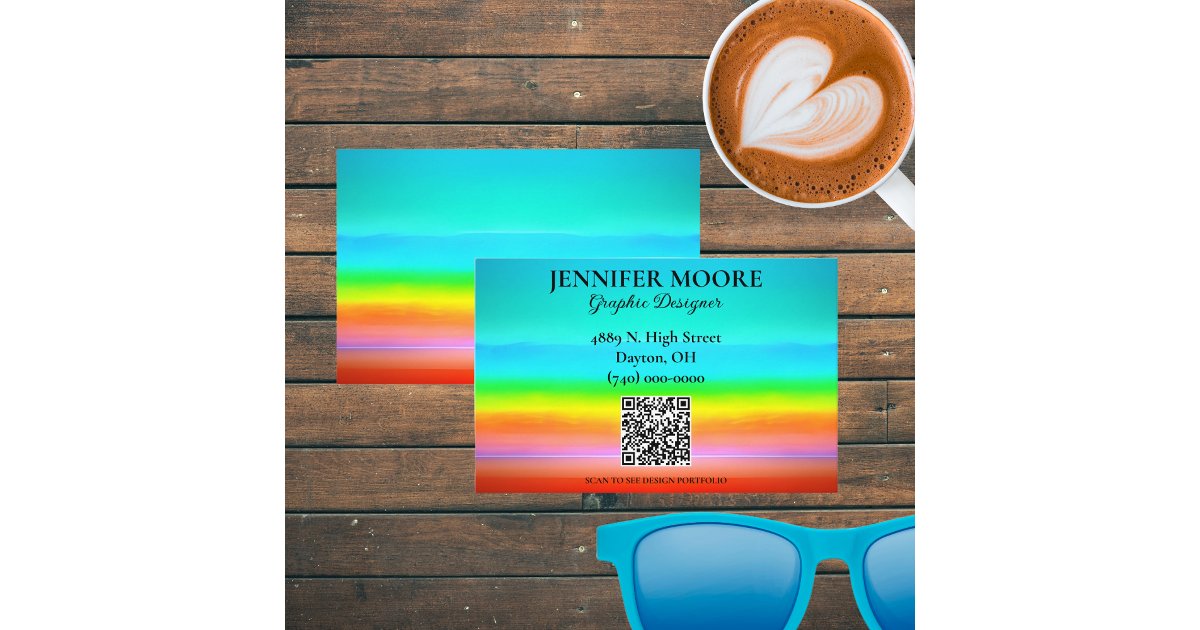 Qr Code Raimbow Watercolor Rainbow Gradient with QR Code Business Card | Zazzle