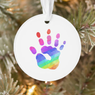 Watercolor Rainbow Handprint Custom Text Ornament