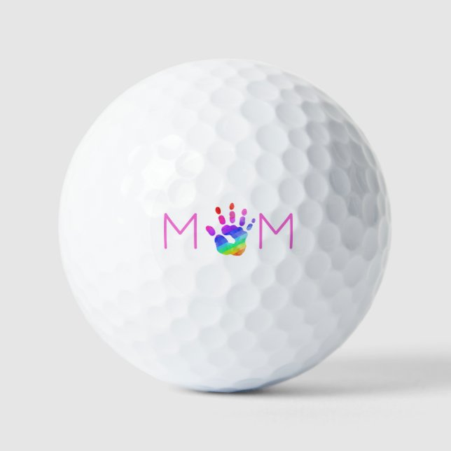 Watercolor Rainbow Handprint MOM Colourful Fun Golf Balls (Front)