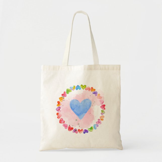 Watercolor Rainbow Heart Bag (Front)