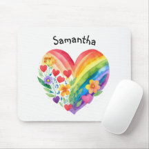 Watercolor Rainbow Heart & Flowers Personalised