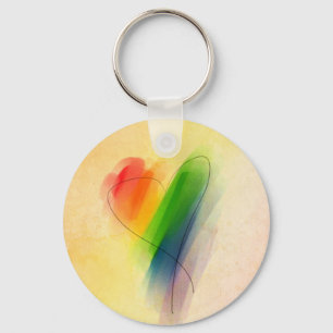 Watercolor Rainbow Heart Key Ring